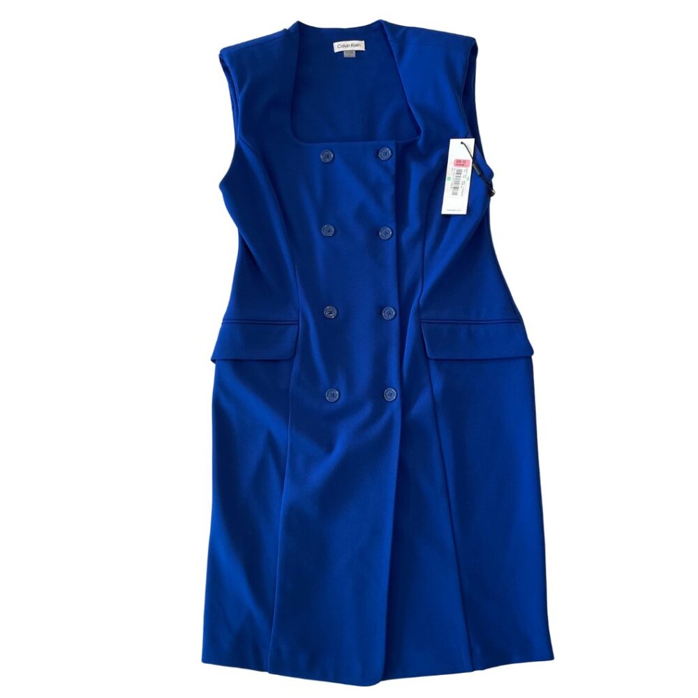 NWT Calvin Klein Cobalt Blue Structured Sleeveless Shift Sheath Dress, 8